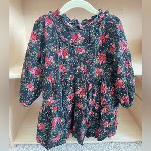 Cat & Jack cotton dress long sleeve Size 2T Christmas outfit black floral